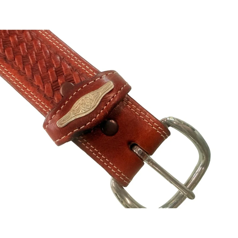 Justin Top Grain Cowhide Basketweave Leather Belt 36 USA Western 405N Brown